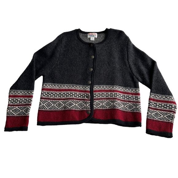 Tally Ho VTG 100% Boiled Wool Geometric Metal Button Gray Red Jacket Sweater XL - Picture 1 of 10